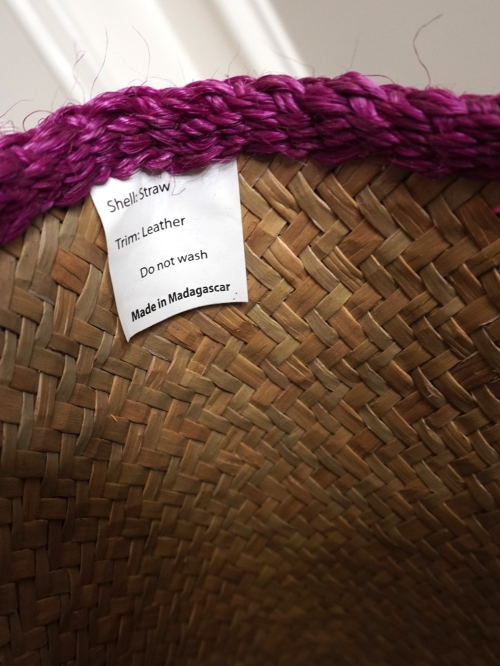 Crown & Ivy striped straw tote featuring pink and beige woven material with brow - Picture 6 of 6